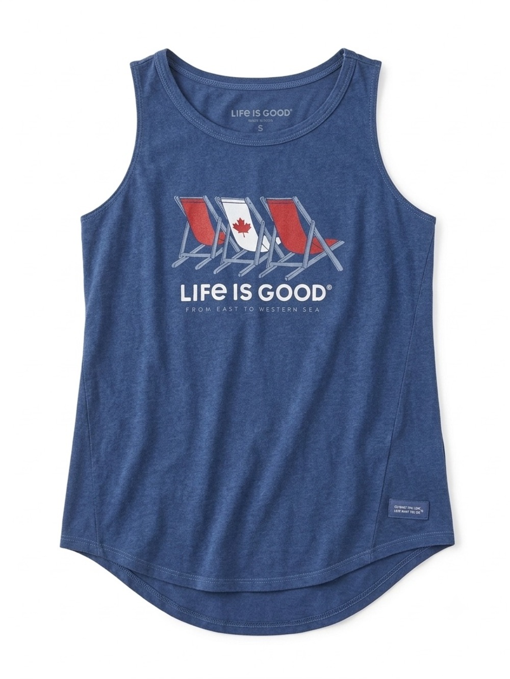 Life is good cotton tank blue small Canada Beach Chairs Cottage Lake Sea
